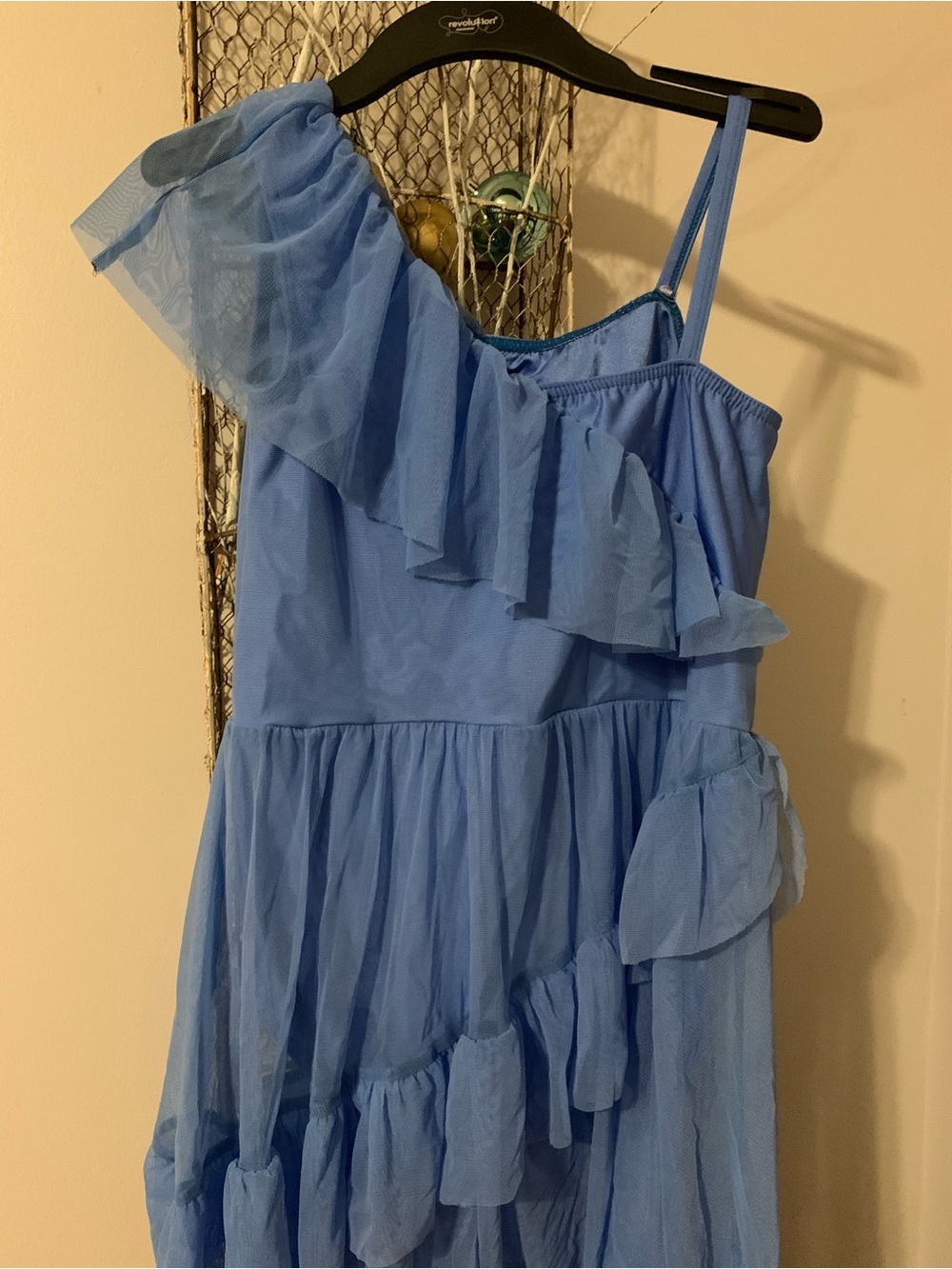Light Blue One-Shoulder Ruffle Tulle Dress for Girls for dance